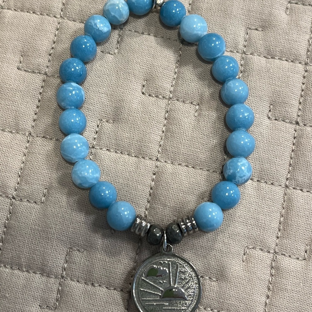 Azure Beaded Bracelet with Silver Pendant